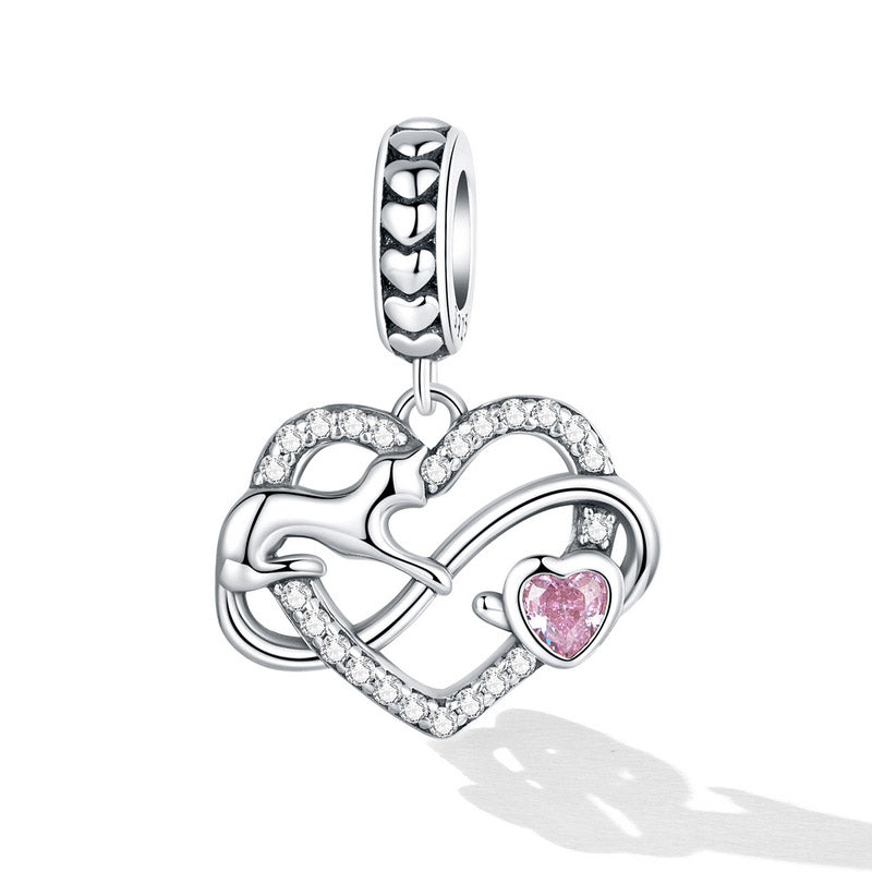 Infinity Love Cat Charm Pendant in 925 Sterling Silver