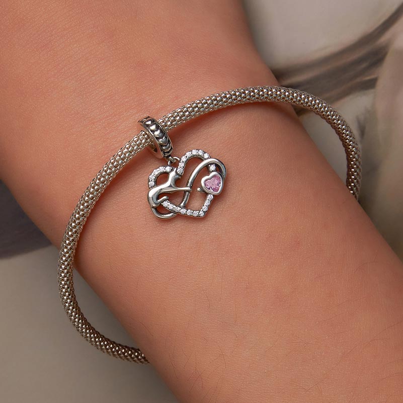 Infinity Love Cat Charm Pendant in 925 Sterling Silver