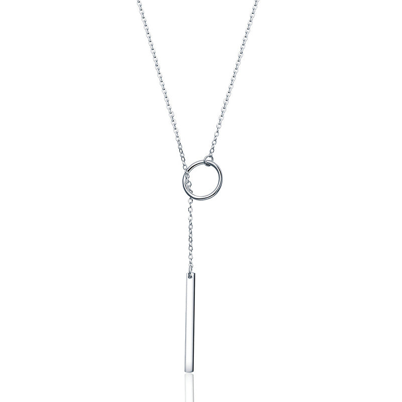 Long Geometric Circle Necklace in 925 Sterling Silver - Aspect Jewellery