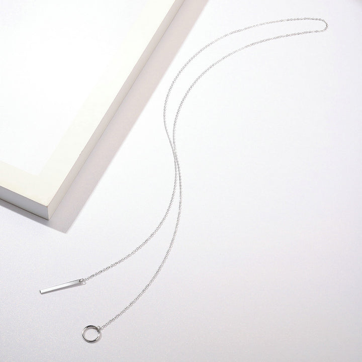 Long Geometric Circle Necklace in 925 Sterling Silver - Aspect Jewellery