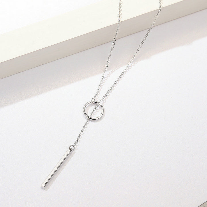 Long Geometric Circle Necklace in 925 Sterling Silver - Aspect Jewellery