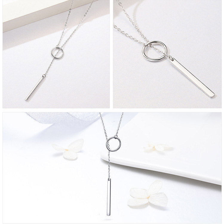 Long Geometric Circle Necklace in 925 Sterling Silver - Aspect Jewellery