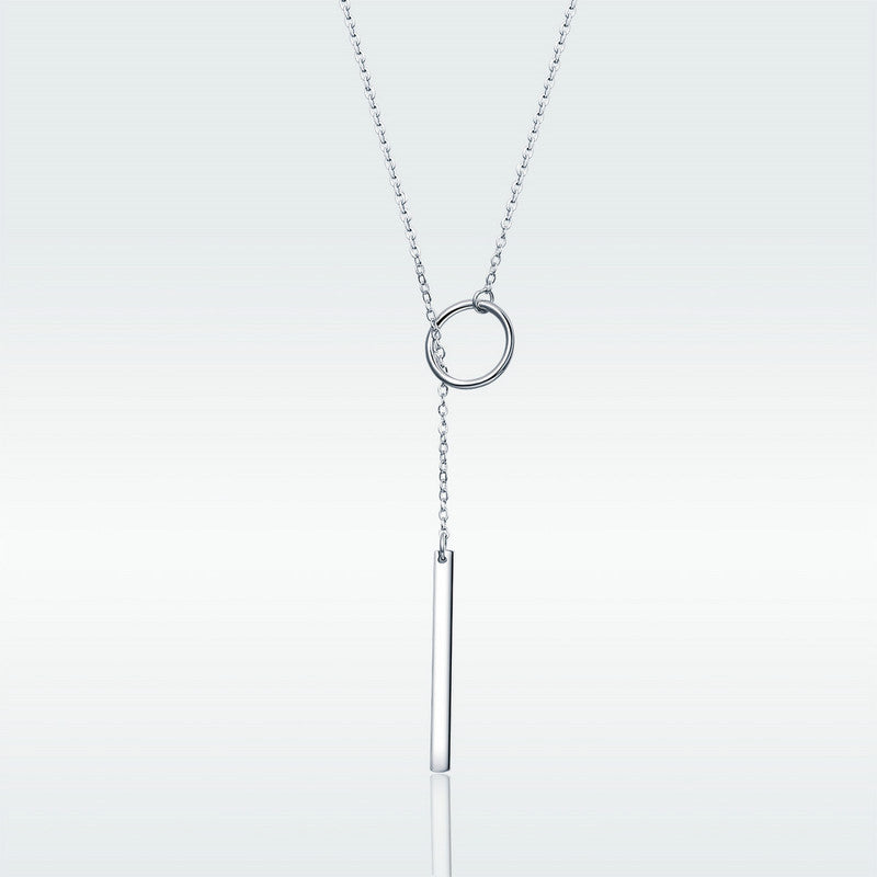 Long Geometric Circle Necklace in 925 Sterling Silver - Aspect Jewellery