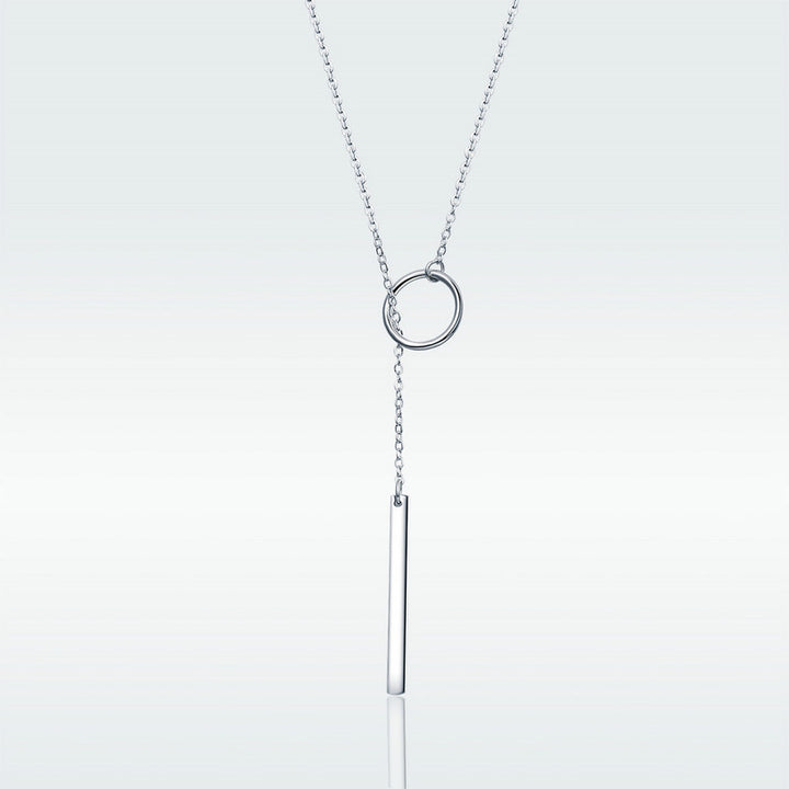 Long Geometric Circle Necklace in 925 Sterling Silver - Aspect Jewellery