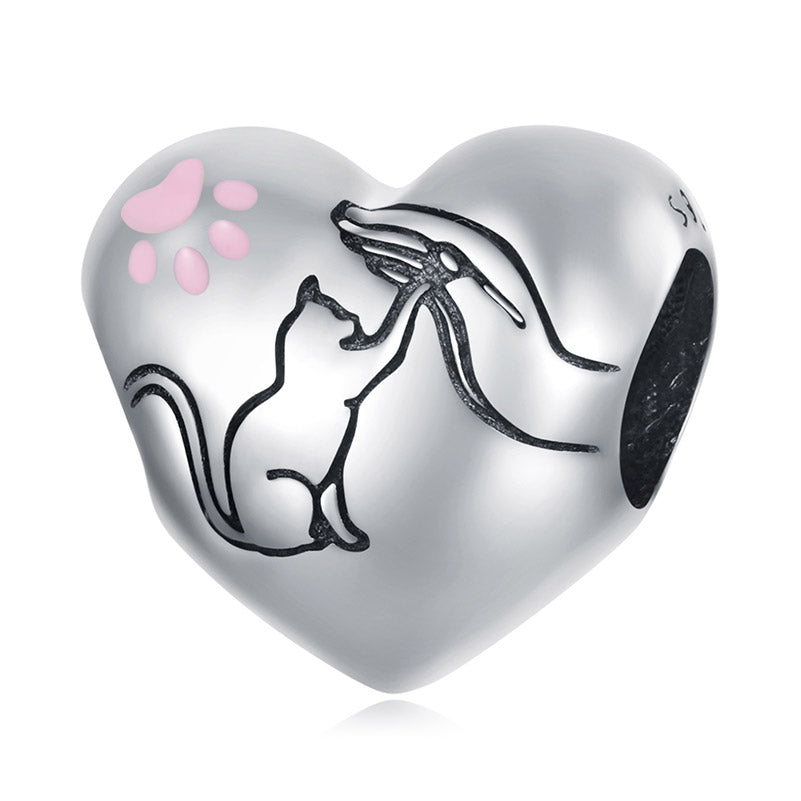 Love Cat Heart Paw Charm in 925 Sterling Silver - Aspect Jewellery