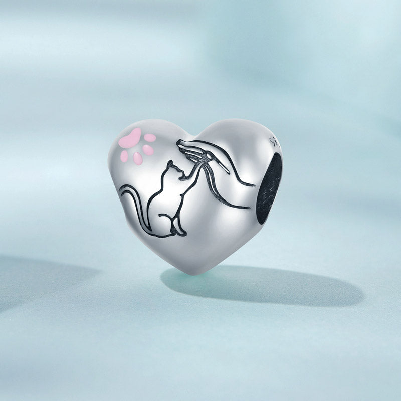 Love Cat Heart Paw Charm in 925 Sterling Silver - Aspect Jewellery