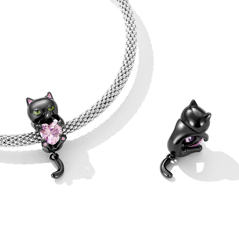 Lovely Black Cat Charm in 925 Sterling Silver - Aspect Jewellery