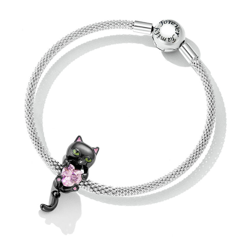 Lovely Black Cat Charm in 925 Sterling Silver - Aspect Jewellery