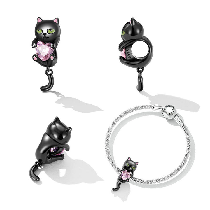 Lovely Black Cat Charm in 925 Sterling Silver - Aspect Jewellery