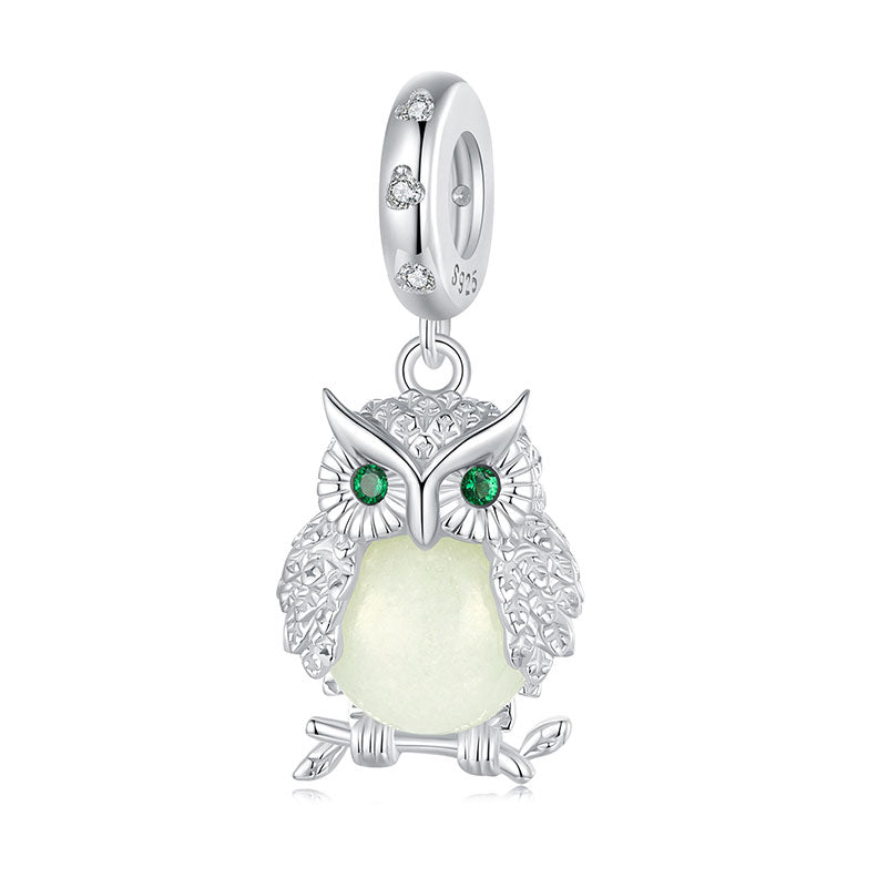 Glow-in-the-Dark Owl Luminous Charm Pendant in 925 Sterling Silver -  Aspect Jewellery