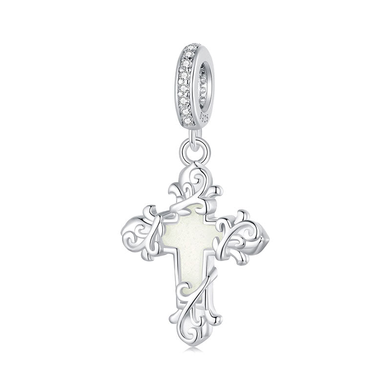 Glow-in-the-Dark Cross Luminous Charm Pendant in 925 Sterling Silver - Aspect Jewellery