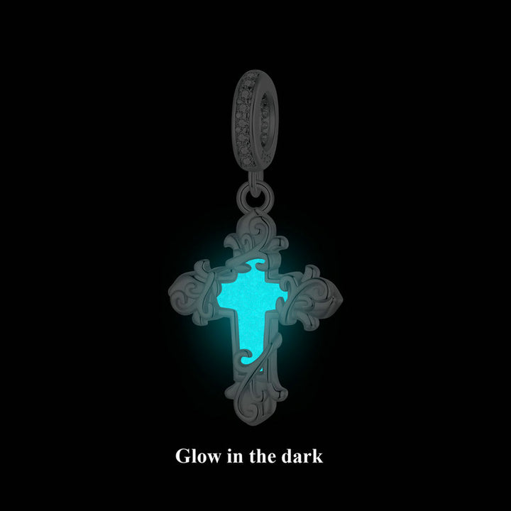 Glow-in-the-Dark Cross Luminous Charm Pendant in 925 Sterling Silver - Aspect Jewellery