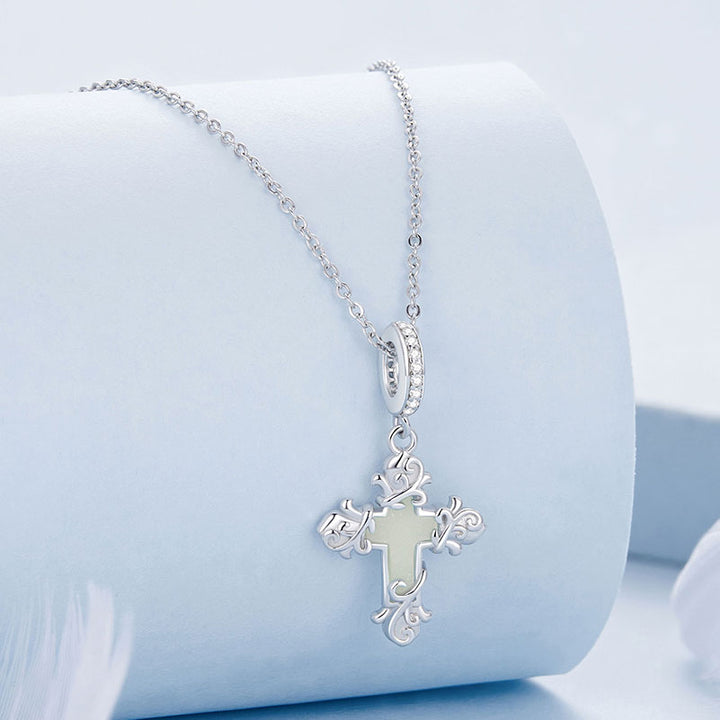 Glow-in-the-Dark Cross Luminous Charm Pendant in 925 Sterling Silver - Aspect Jewellery