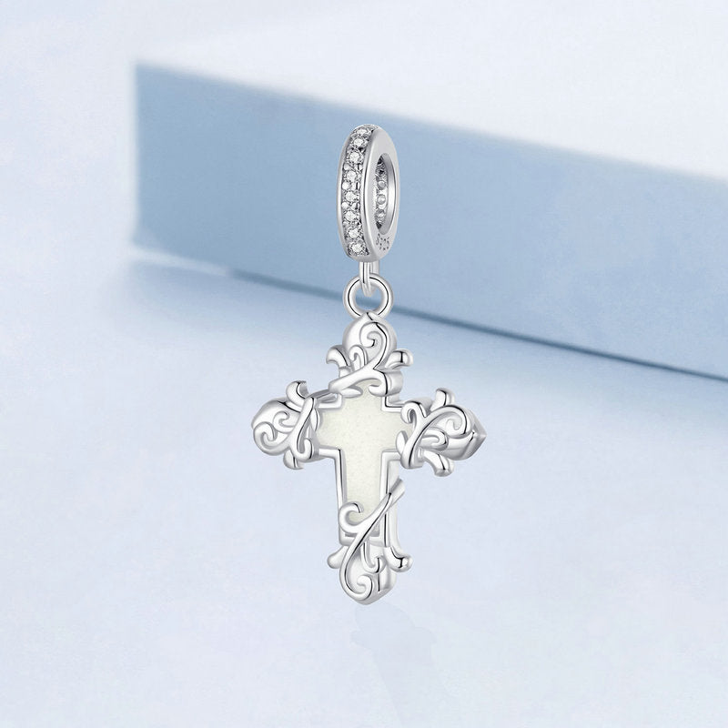 Glow-in-the-Dark Cross Luminous Charm Pendant in 925 Sterling Silver - Aspect Jewellery