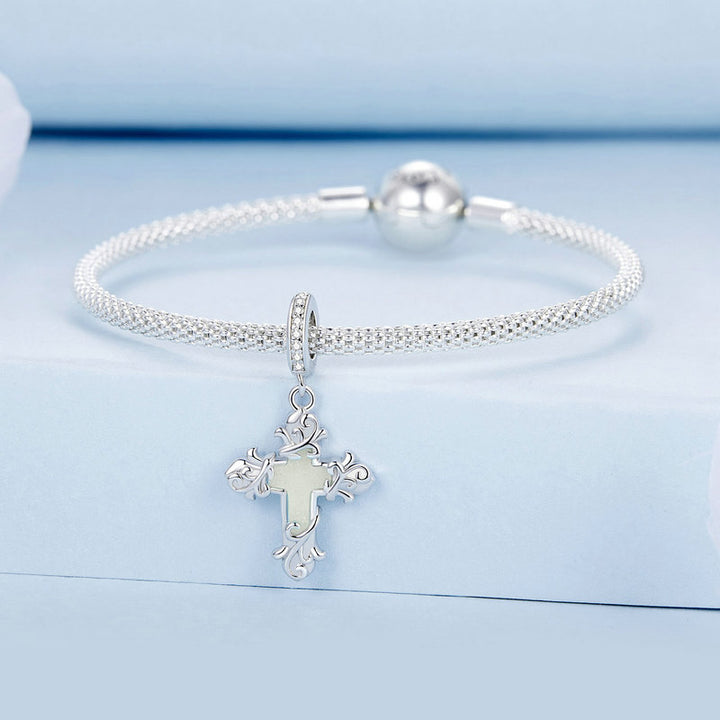 Glow-in-the-Dark Cross Luminous Charm Pendant in 925 Sterling Silver - Aspect Jewellery