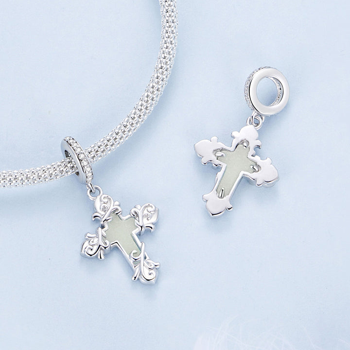 Glow-in-the-Dark Cross Luminous Charm Pendant in 925 Sterling Silver - Aspect Jewellery