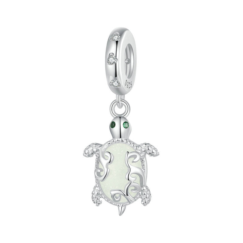 Glow-in-the-Dark Luminous Sea Turtle Charm Pendant in 925 Sterling Silver - Aspect Jewellery