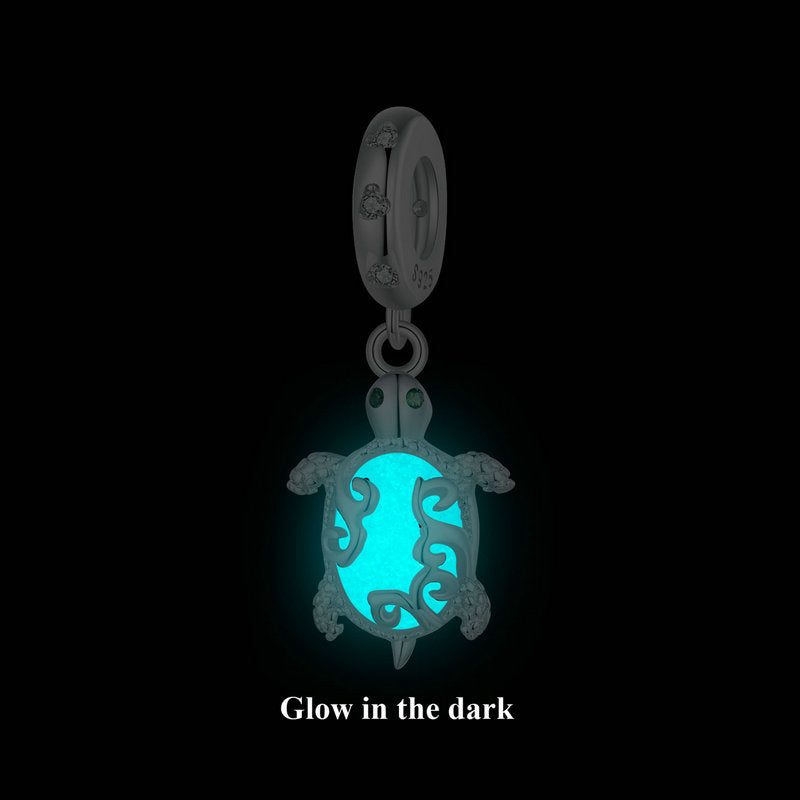 Glow-in-the-Dark Luminous Sea Turtle Charm Pendant in 925 Sterling Silver - Aspect Jewellery