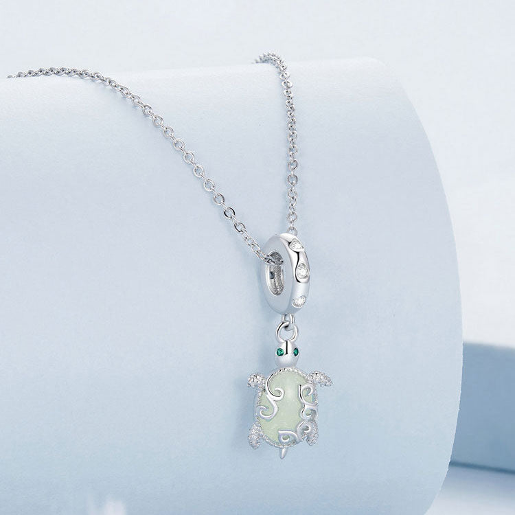 Glow-in-the-Dark Luminous Sea Turtle Charm Pendant in 925 Sterling Silver - Aspect Jewellery