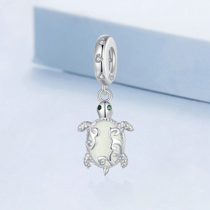 Glow-in-the-Dark Luminous Sea Turtle Charm Pendant in 925 Sterling Silver - Aspect Jewellery