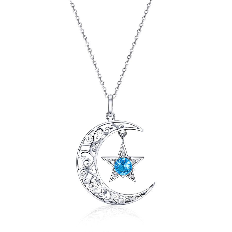 Magical Moon and Star Necklace in 925 Sterling Silver - Aspect Jewellery