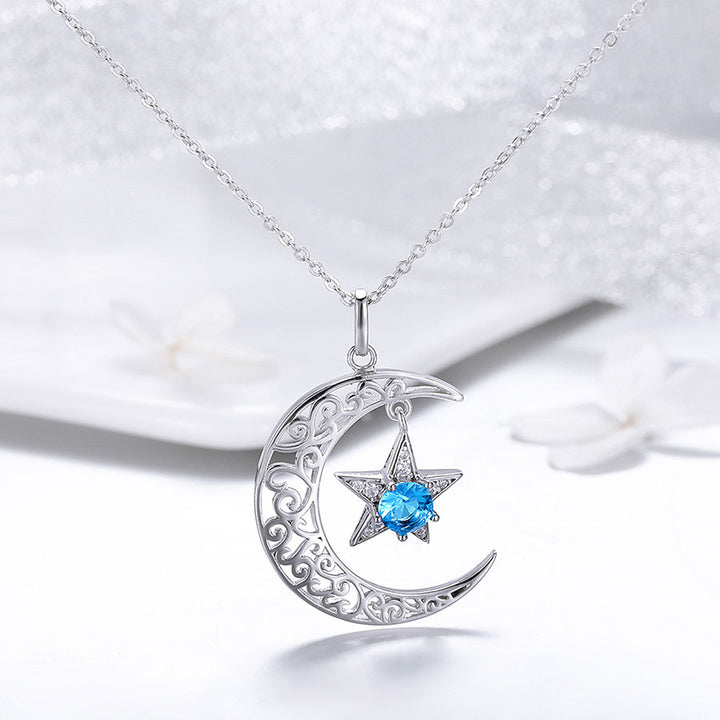 Magical Moon and Star Necklace in 925 Sterling Silver - Aspect Jewellery