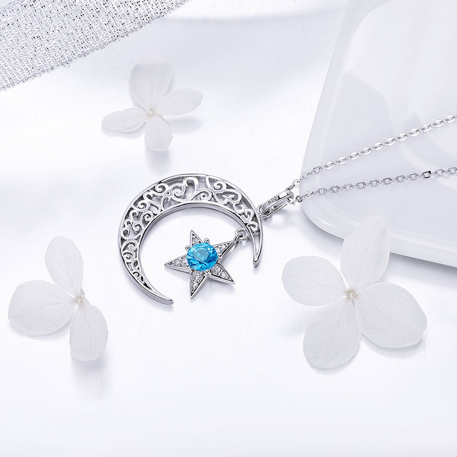 Magical Moon and Star Necklace in 925 Sterling Silver - Aspect Jewellery