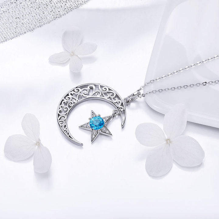 Magical Moon and Star Necklace in 925 Sterling Silver - Aspect Jewellery