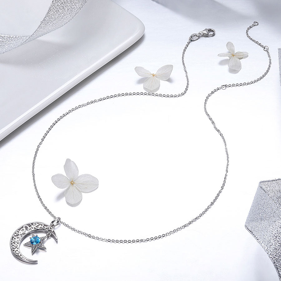 Magical Moon and Star Necklace in 925 Sterling Silver - Aspect Jewellery