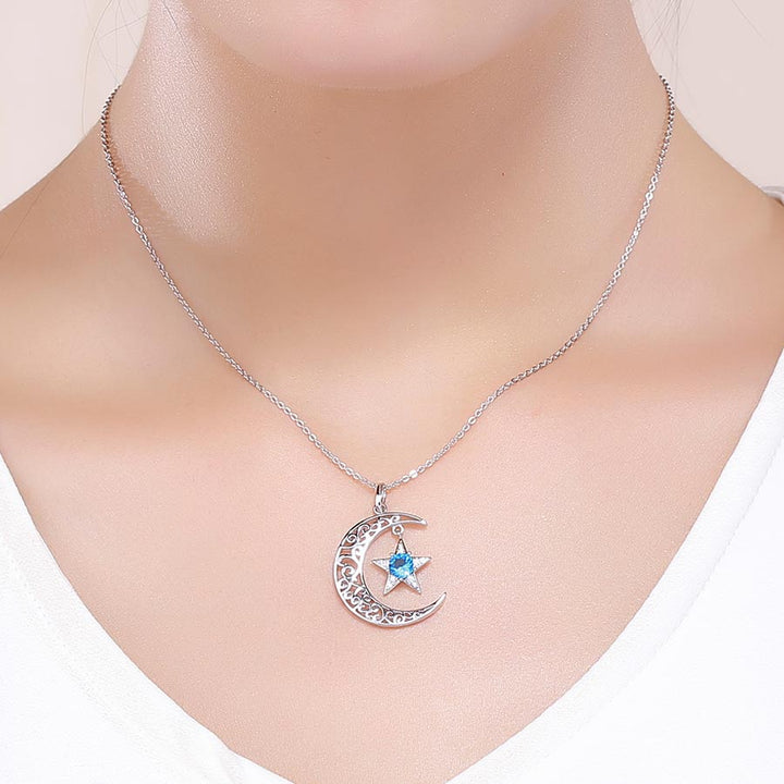 Magical Moon and Star Necklace in 925 Sterling Silver - Aspect Jewellery