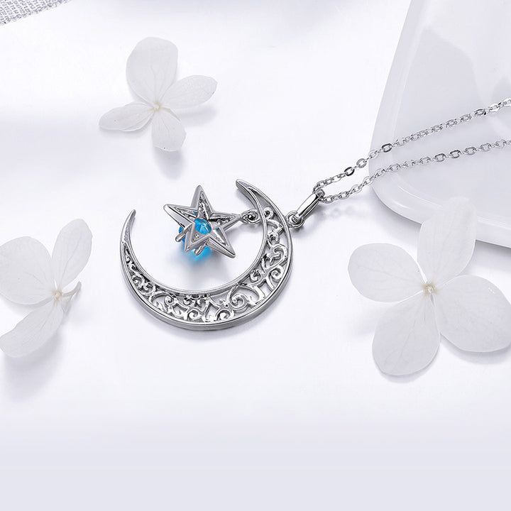 Magical Moon and Star Necklace in 925 Sterling Silver - Aspect Jewellery