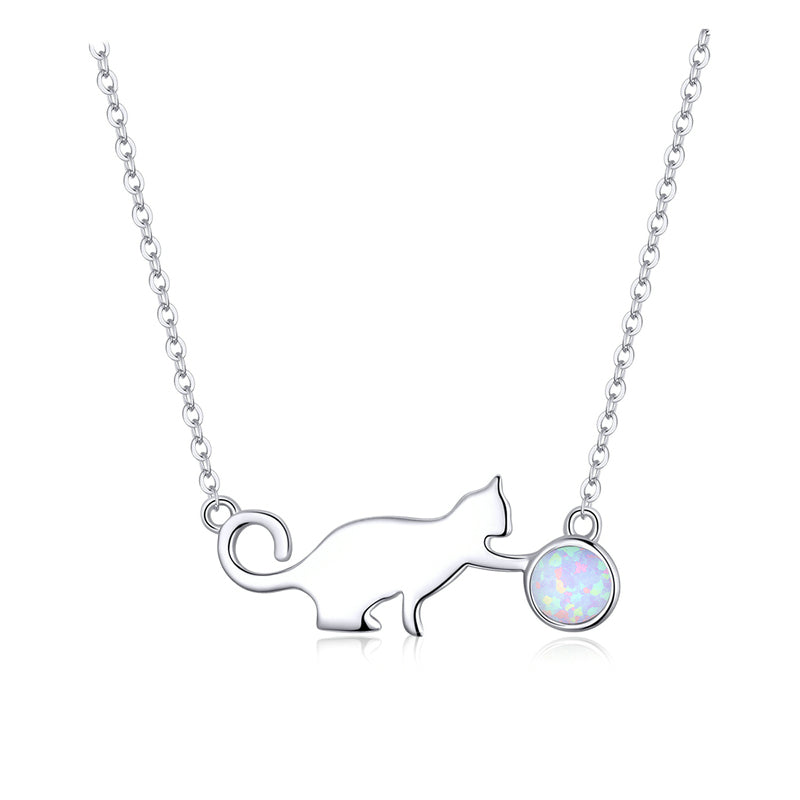 Playful Opal Cat Jewellery Set - Necklace and Bracelet - Aspect Jewellery