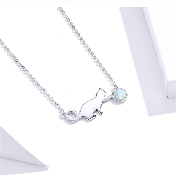 Playful Opal Cat Jewellery Set - Necklace and Bracelet - Aspect Jewellery