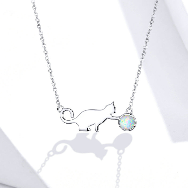 Playful Opal Cat Necklace - Aspect Jewellery