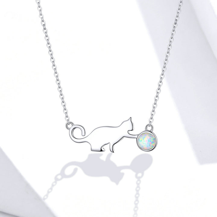 Playful Opal Cat Necklace - Aspect Jewellery