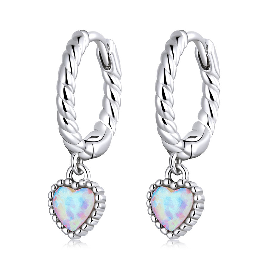 Opal Heart Earrings in 925 Sterling Silver - Aspect Jewellery