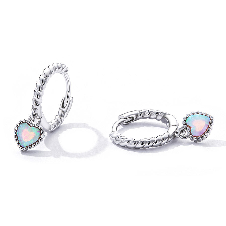 Opal Heart Earrings in 925 Sterling Silver - Aspect Jewellery