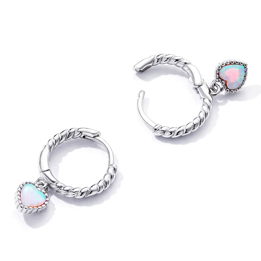 Opal Heart Earrings in 925 Sterling Silver - Aspect Jewellery