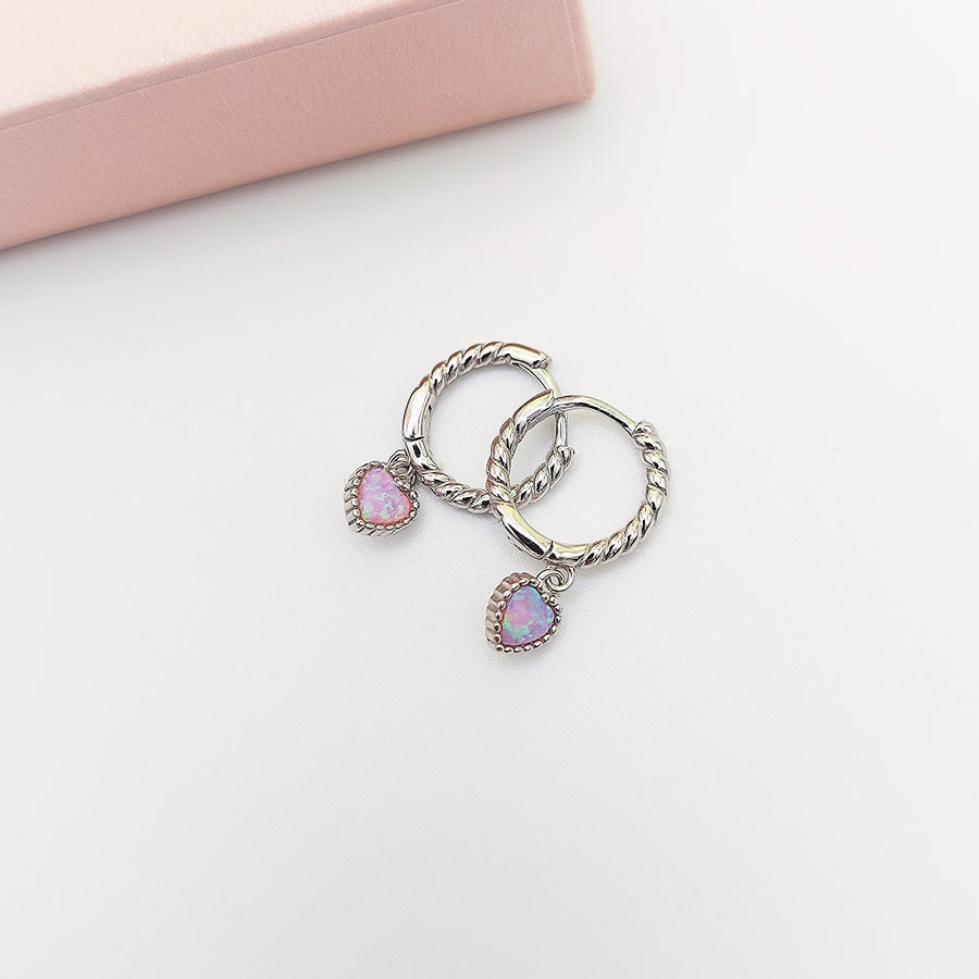 Opal Heart Earrings in 925 Sterling Silver - Aspect Jewellery