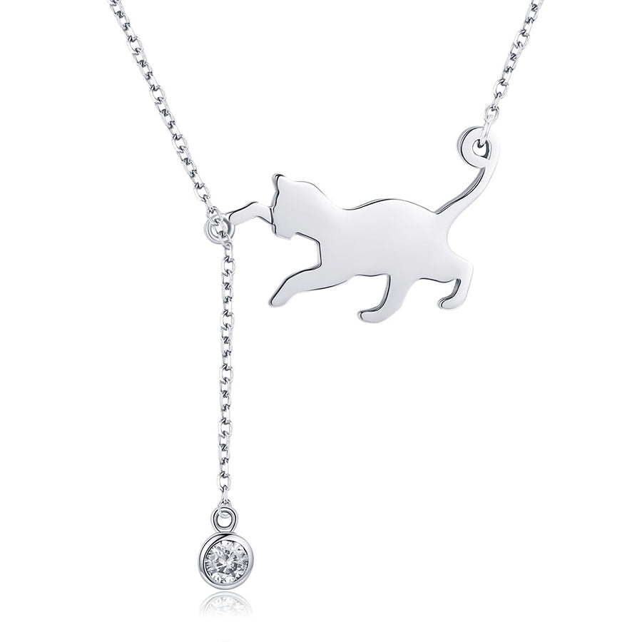 Playful Cat Necklace in 925 Sterling Silver - Aspect Jewellery