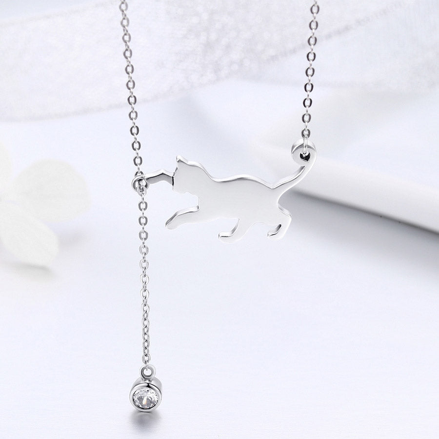 Playful Cat Necklace in 925 Sterling Silver - Aspect Jewellery