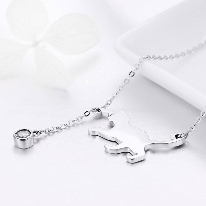 Playful Cat Necklace in 925 Sterling Silver - Aspect Jewellery