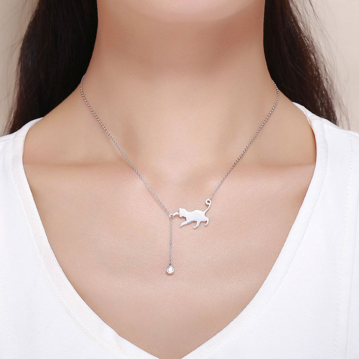 Playful Cat Necklace in 925 Sterling Silver - Aspect Jewellery