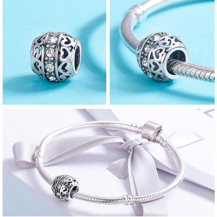 Round Bead Charm with Hearts in 925 Sterling Silver - Aspect Jeweller