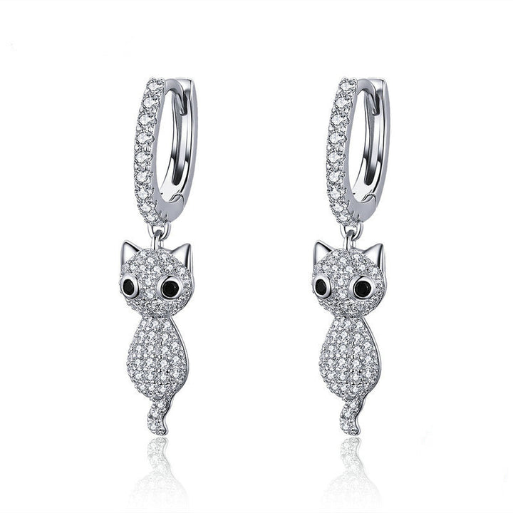 Sterling Silver Cat Earrings with Sparkling Cubic Zirconia - Aspect Jewellery