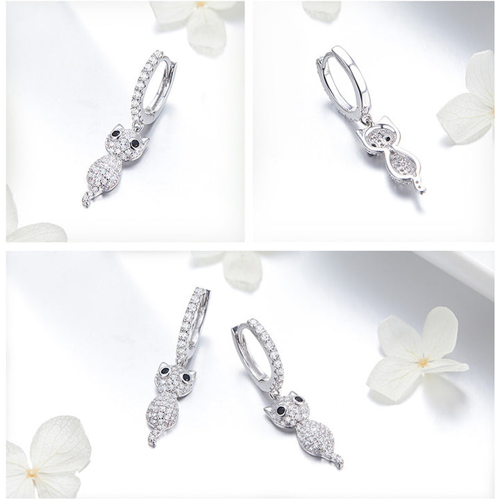 Sterling Silver Cat Earrings with Sparkling Cubic Zirconia - Aspect Jewellery