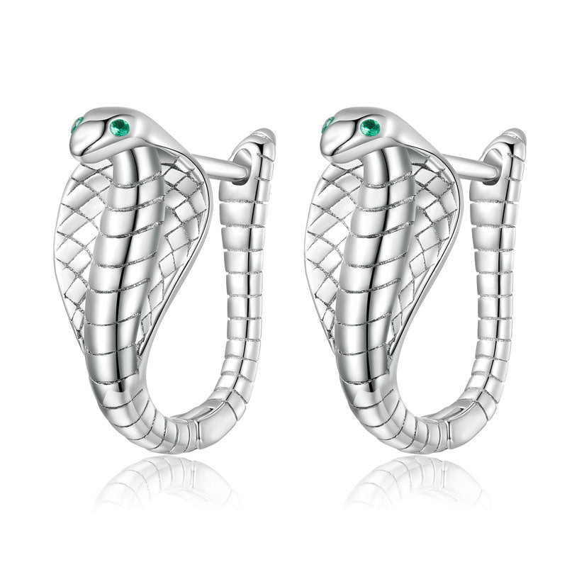 Sterling Silver Snake Earrings with Green Crystal Accent - Aspect Jewellery