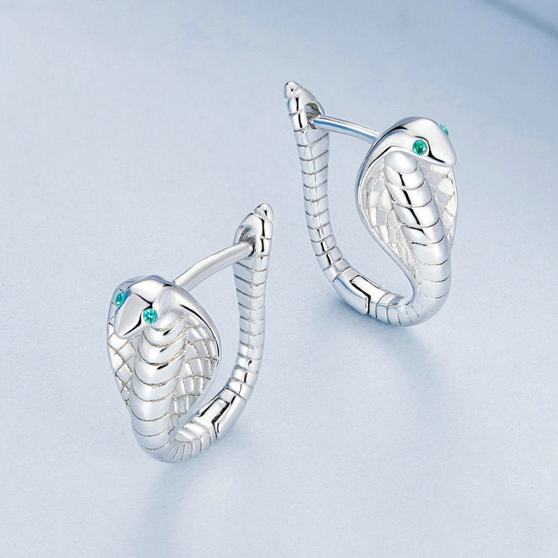 Sterling Silver Snake Earrings with Green Crystal Accent - Aspect Jewellery