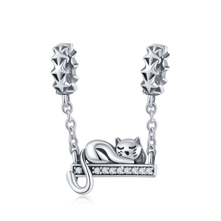 Sleepy Cat Chain Charm in 925 Sterling Silver - Aspect Jewellery