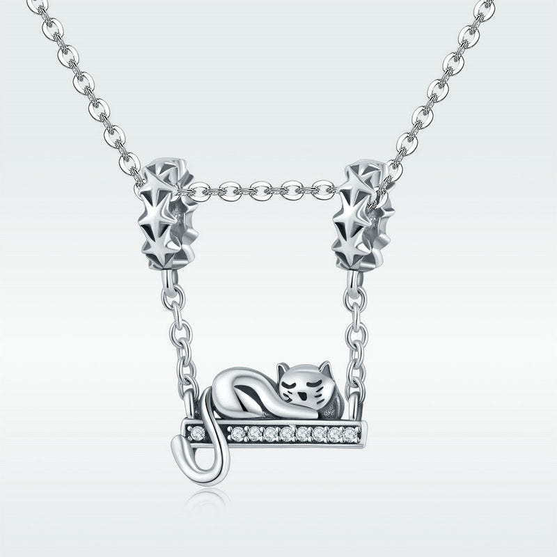 Sleepy Cat Chain Charm in 925 Sterling Silver - Aspect Jewellery